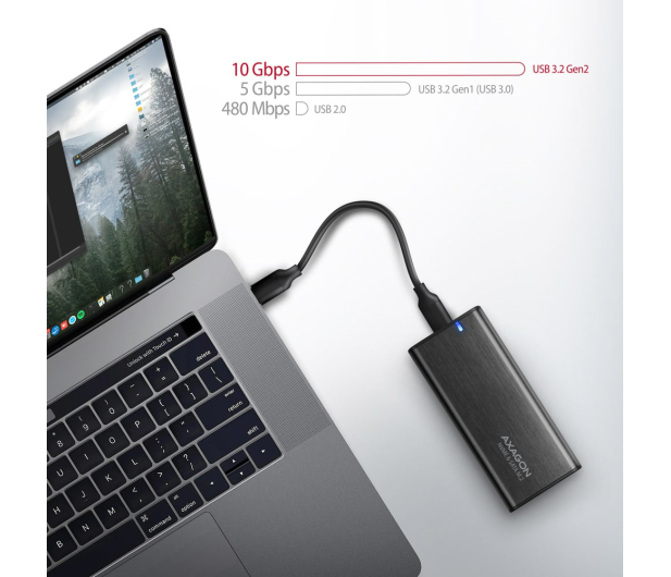 AXAGON EEM2-SB2 Obudowa zewnętrzna aluminiowa bezśrubowa USB-C 3.2 Gen 2 - M.2 NVMe / SATA SSD 30-80mm ALU pudełko czarne + USB-A - USB-C redukcja - 1353423 - zdjęcie 9